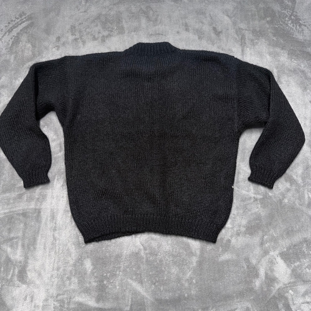 Vintage 90s Y2k Mohair Cardigan Womens Medium Black Hand Knit Cottagcore Floral - Picture 5 of 8